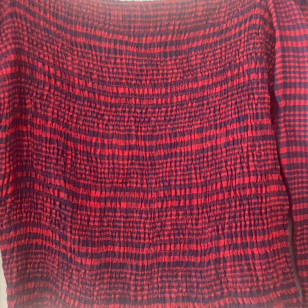 Abercrombie & Fitch Plaid Smocked Long Sleeve Crop Top - Picture 3 of 6